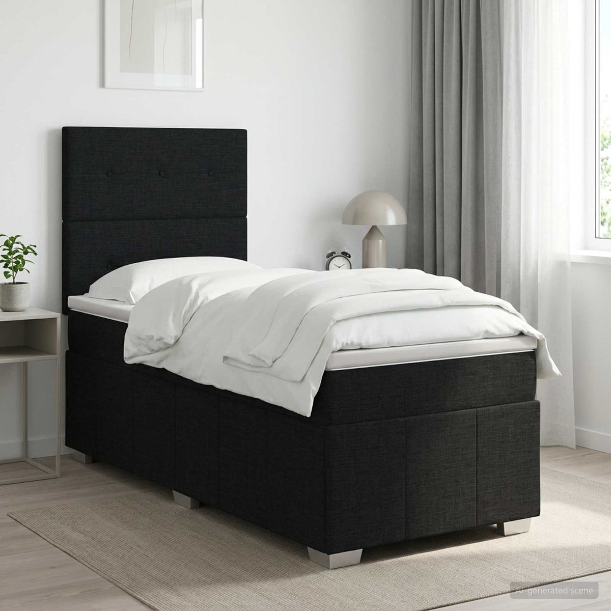 Cama Box Spring Con Colchón Tela Gris Taupe