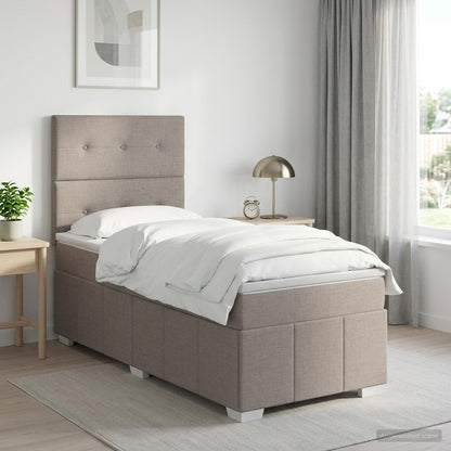 Cama Box Spring Con Colchón Tela Gris Taupe