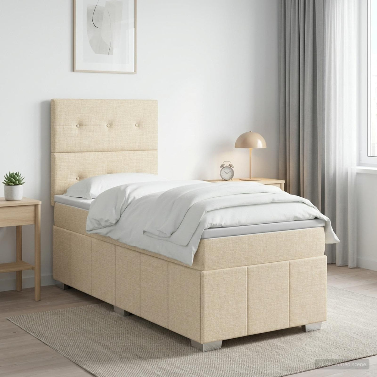 Cama Box Spring Con Colchón Tela Gris Taupe