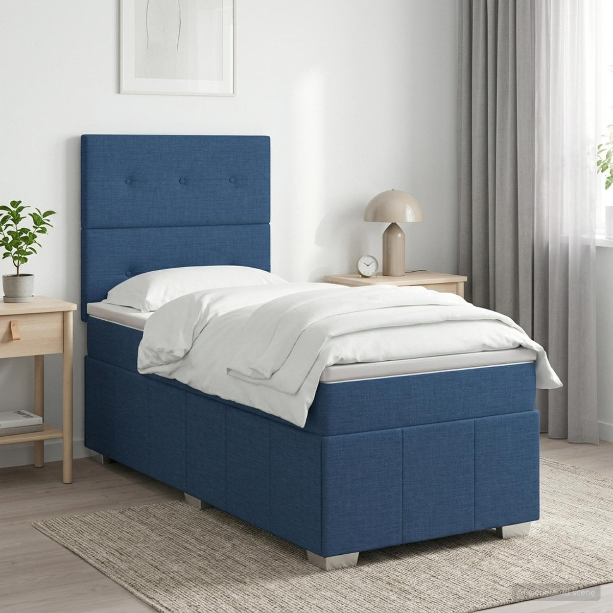 Cama Box Spring Con Colchón Tela Gris Taupe