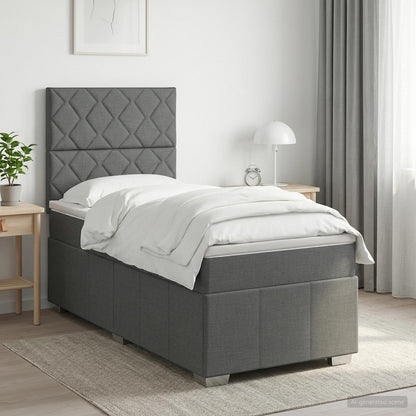Cama Box Spring Con Colchón Tela Gris Taupe