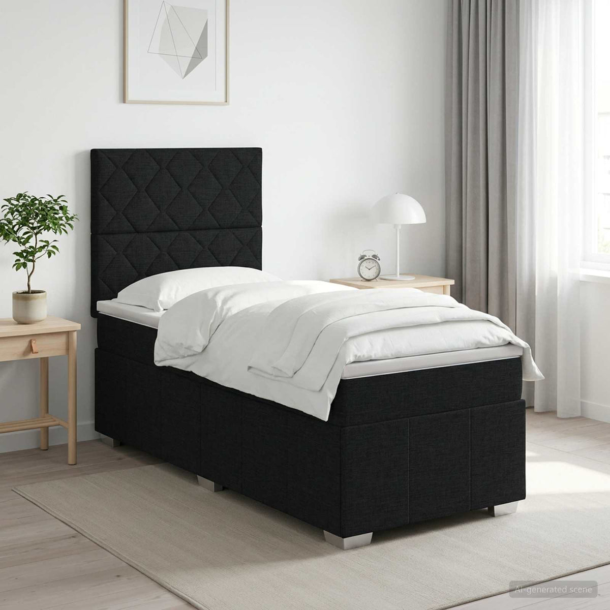 Cama Box Spring Con Colchón Tela Gris Taupe