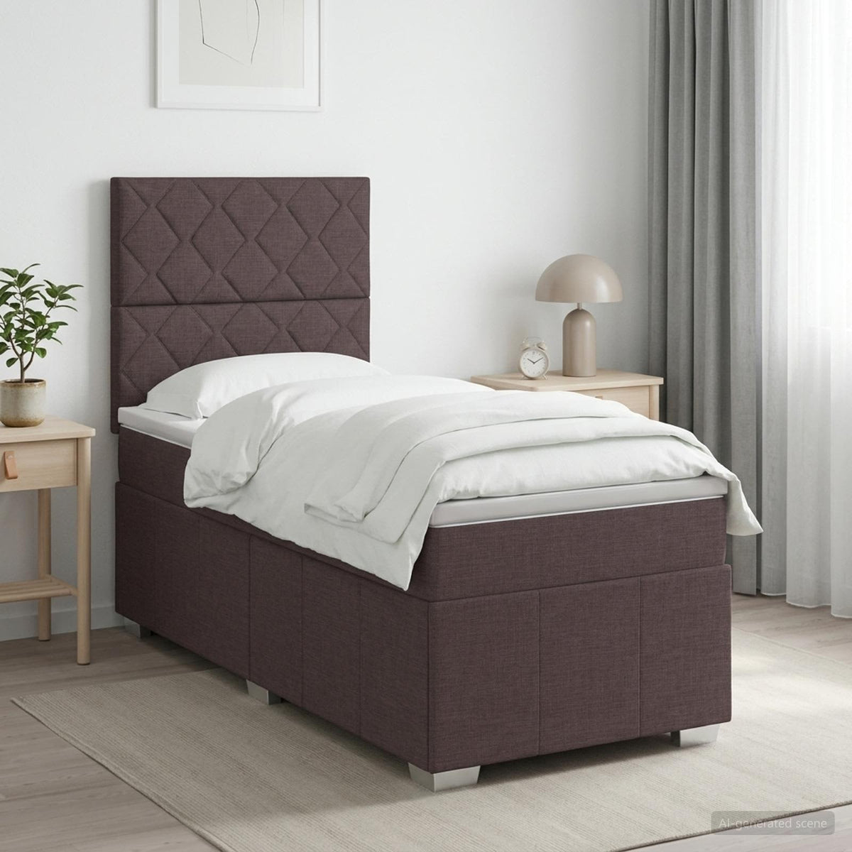 Cama Box Spring Con Colchón Tela Gris Taupe