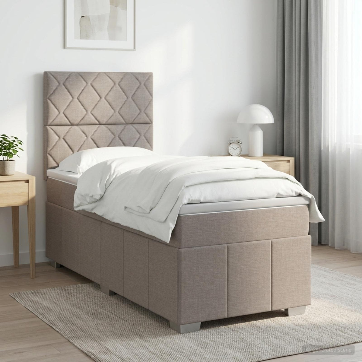 Cama Box Spring Con Colchón Tela Gris Taupe