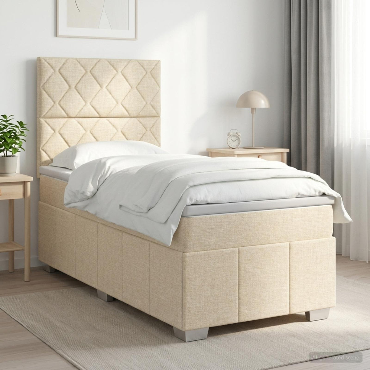 Cama Box Spring Con Colchón Tela Gris Taupe