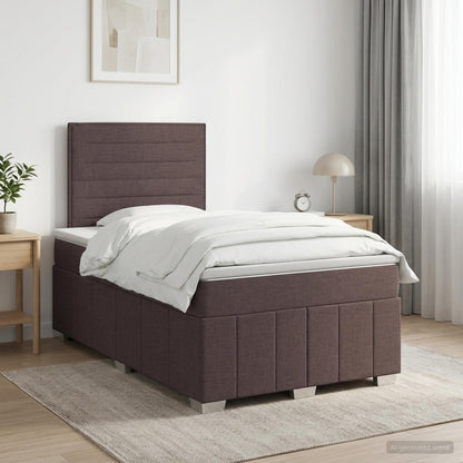 Cama Box Spring Con Colchón Tela Gris Taupe