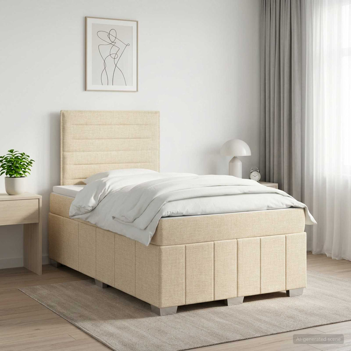 Cama Box Spring Con Colchón Tela Gris Taupe