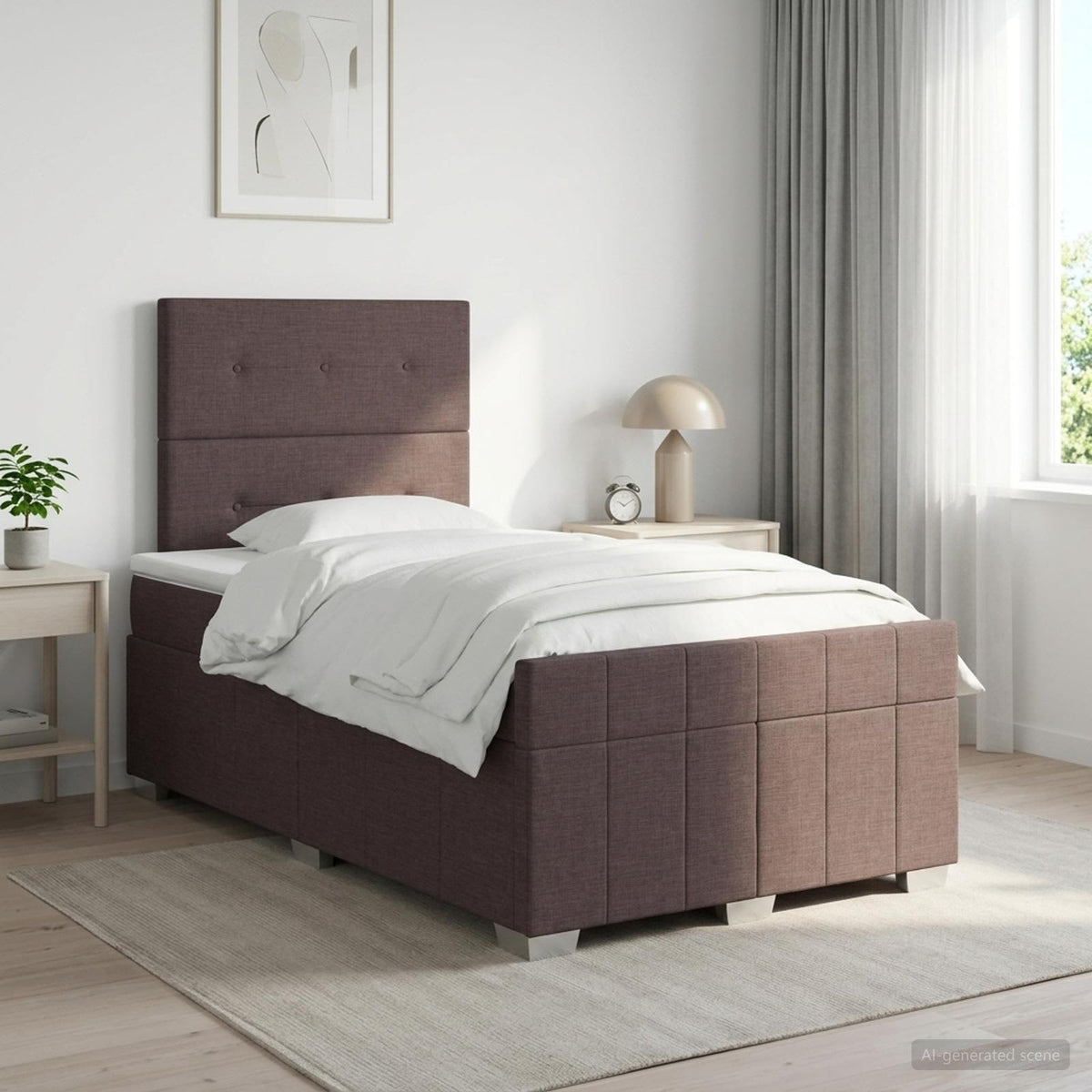 Cama Box Spring Con Colchón Tela Gris Taupe