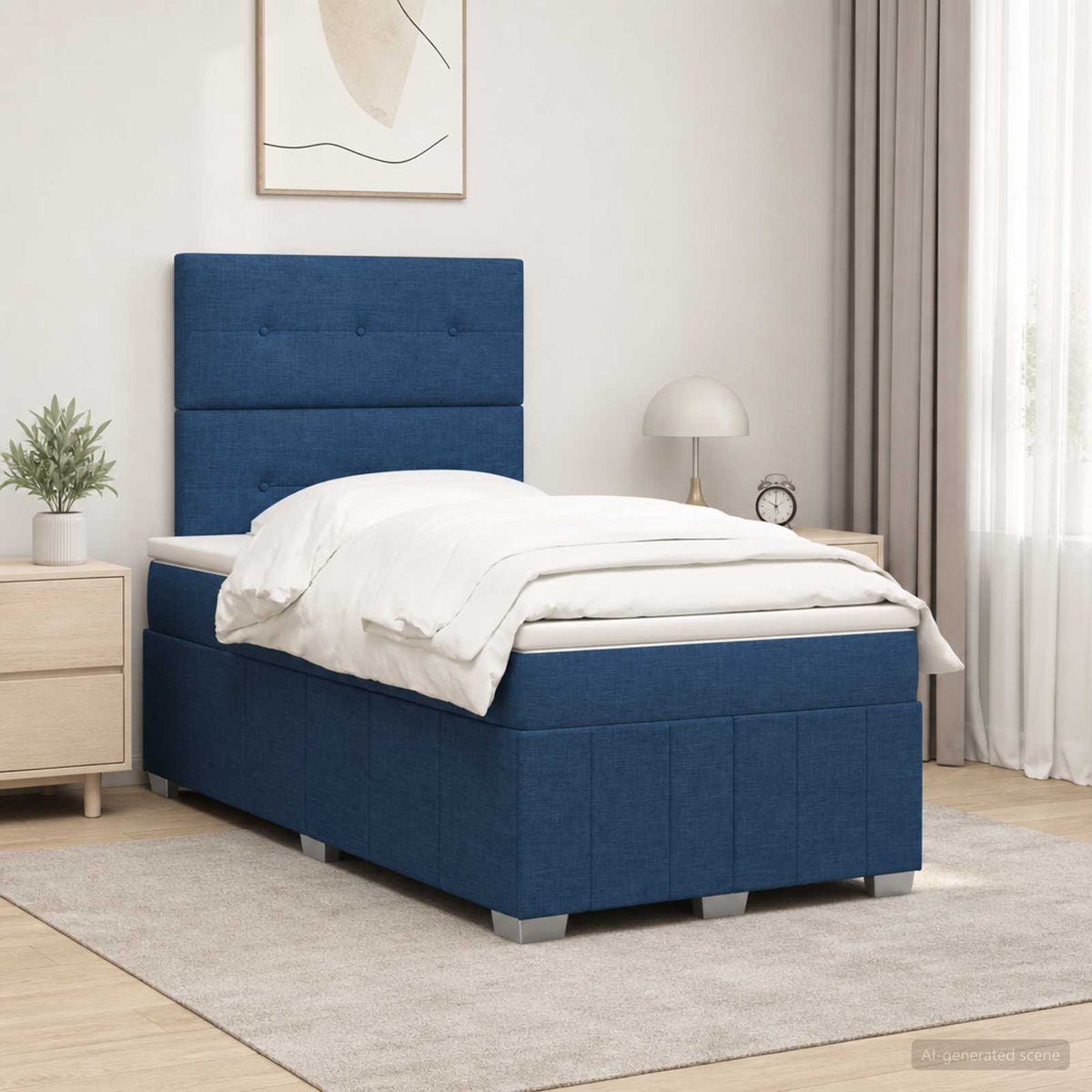Cama Box Spring Con Colchón Tela Gris Taupe