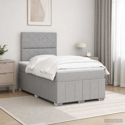 Cama Box Spring Con Colchón Tela Gris Taupe
