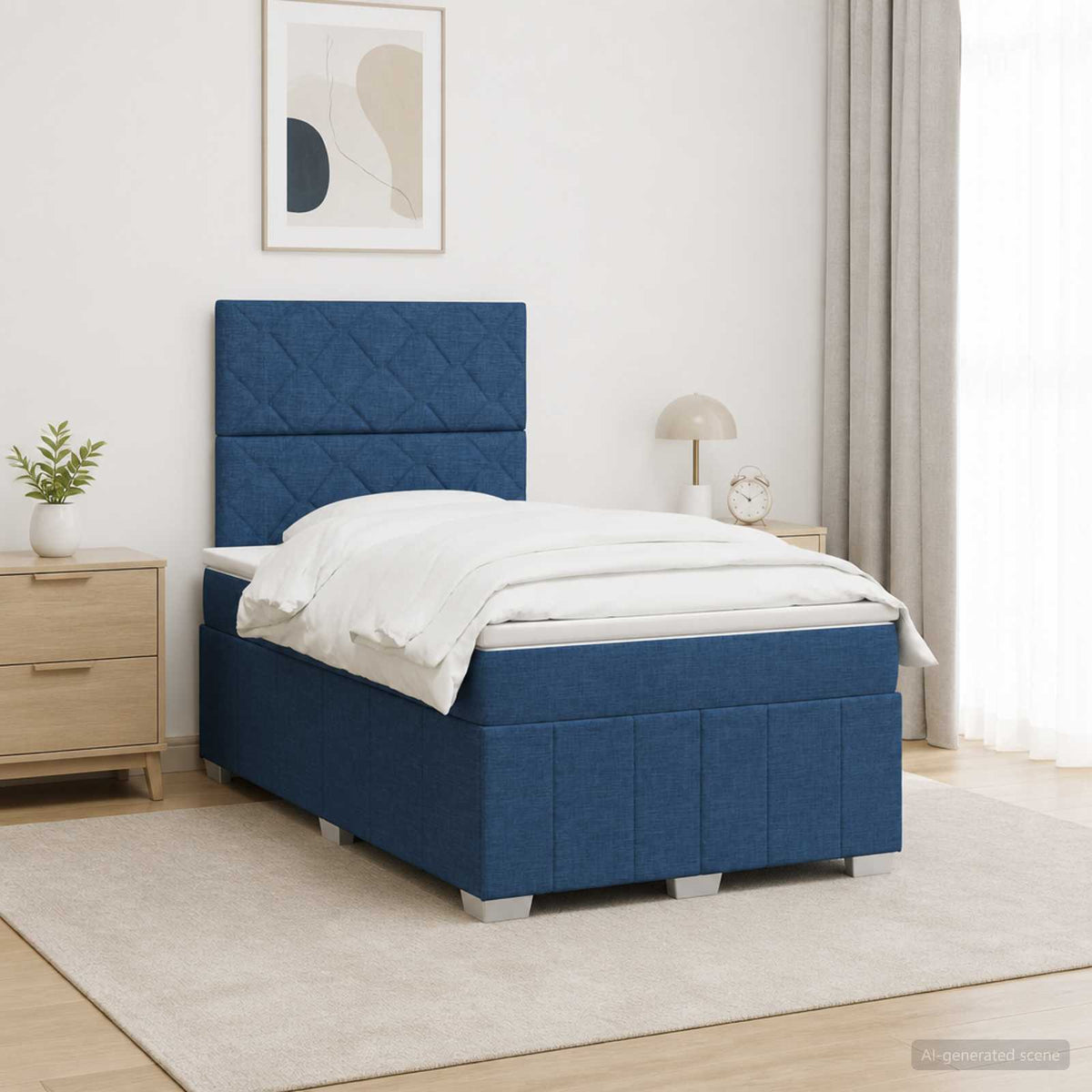 Cama Box Spring Con Colchón Tela Gris Taupe