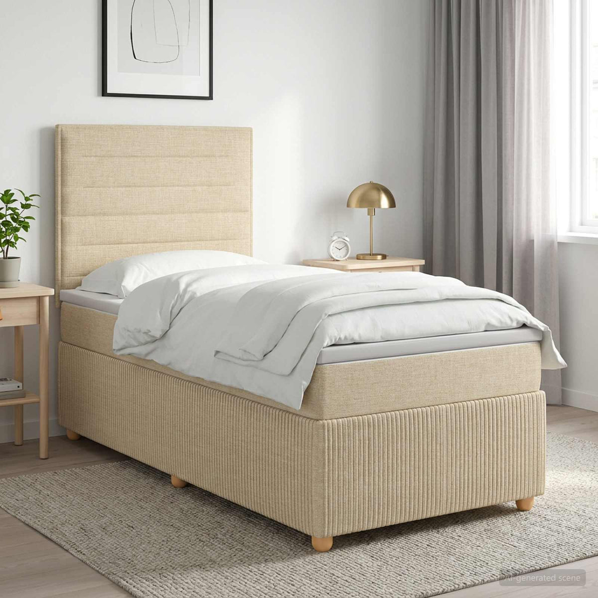 Cama Box Spring Con Colchón Tela