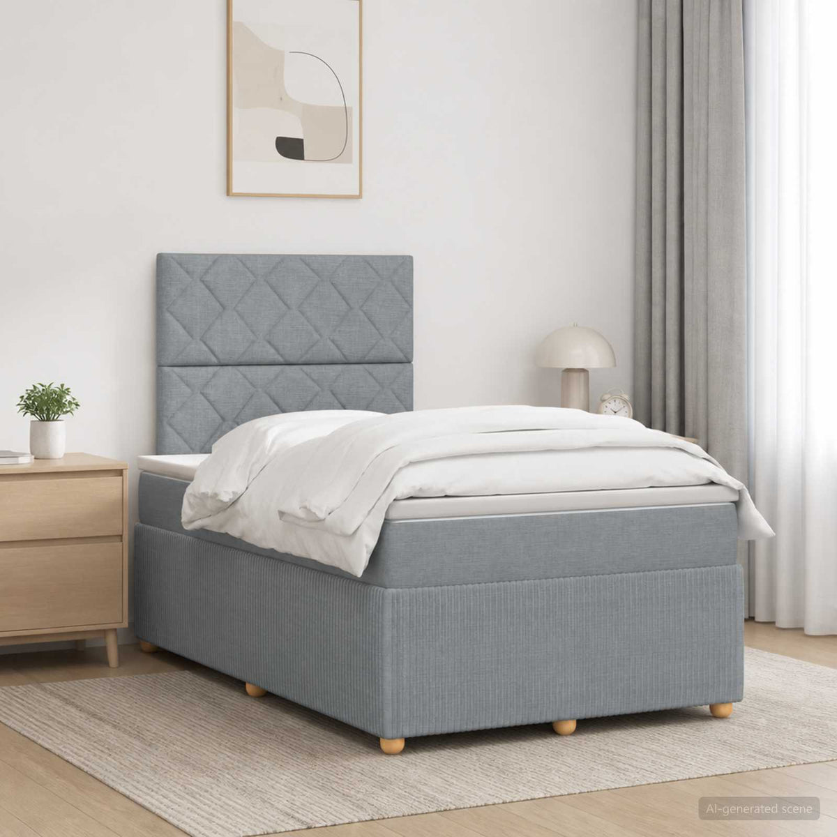 Cama Box Spring Con Colchón Tela