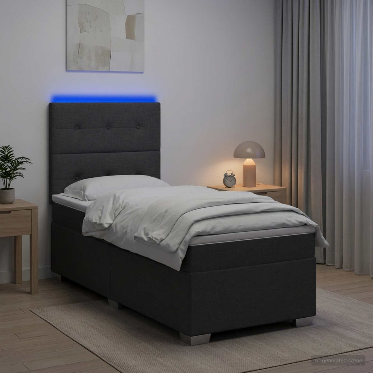 Cama Box Spring Con Colchón Tela