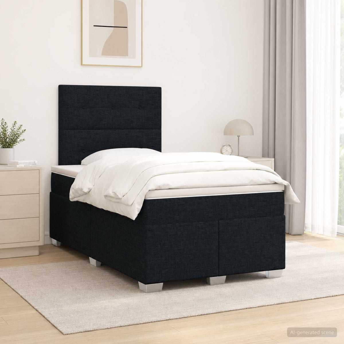 Cama Box Spring Con Colchón Tela