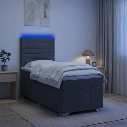 Cama Box Spring Con Colchón Tela Gris Taupe