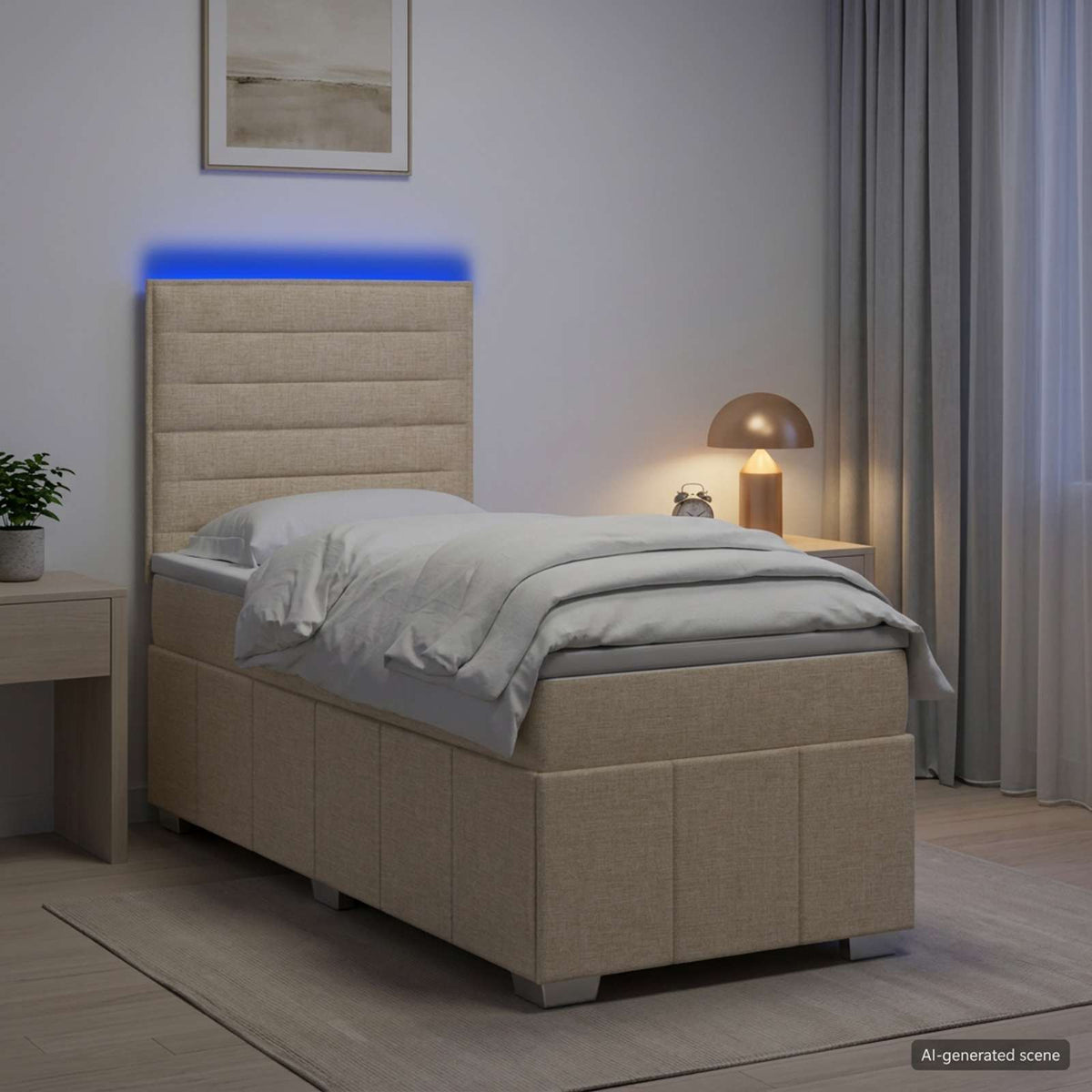 Cama Box Spring Con Colchón Tela Gris Taupe