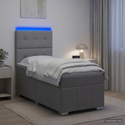 Cama Box Spring Con Colchón Tela Gris Taupe