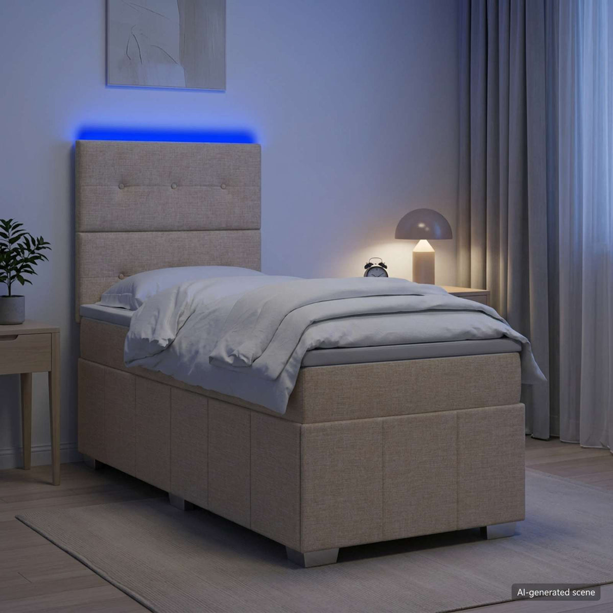 Cama Box Spring Con Colchón Tela Gris Taupe
