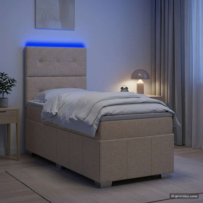 Cama Box Spring Con Colchón Tela Gris Taupe