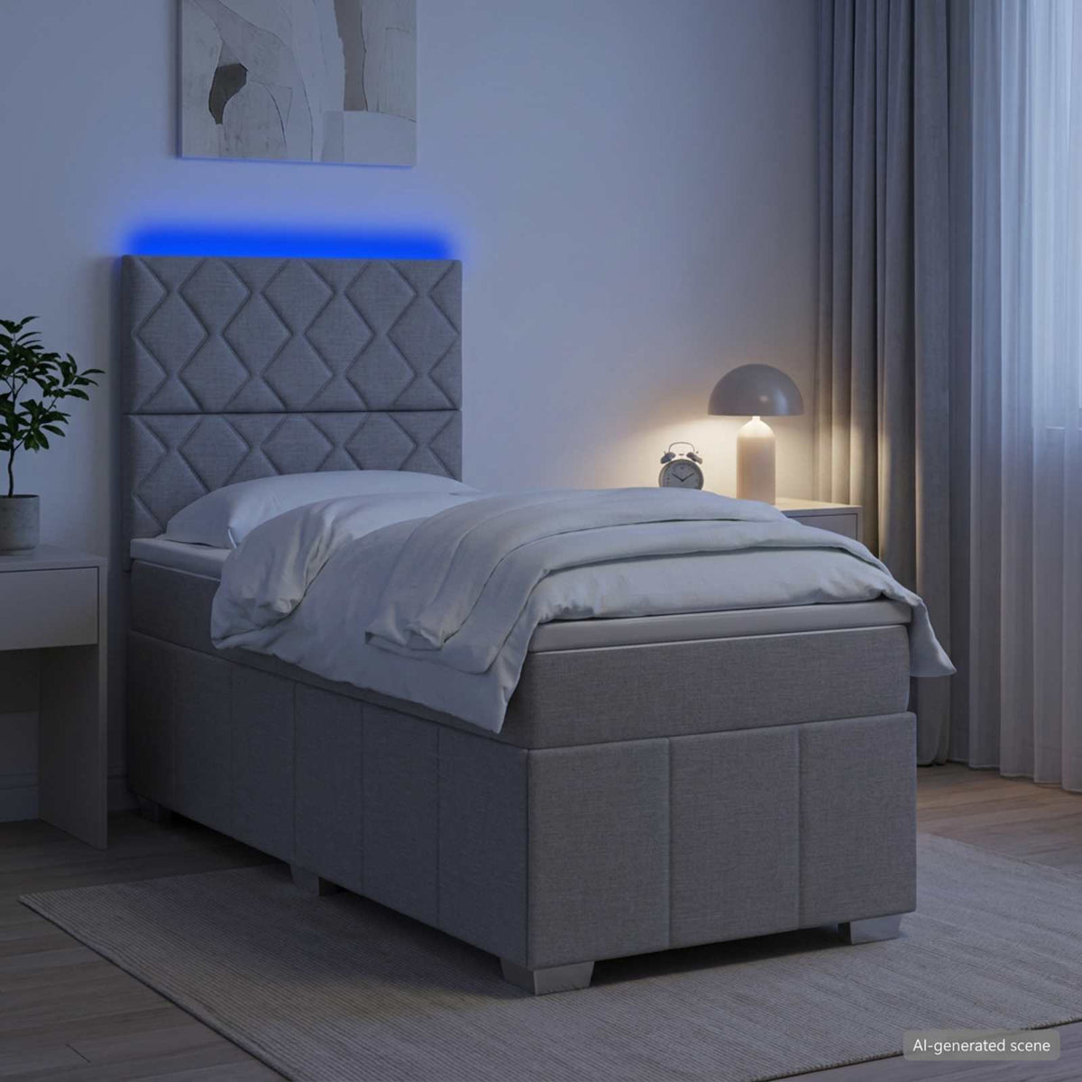 Cama Box Spring Con Colchón Tela Gris Taupe