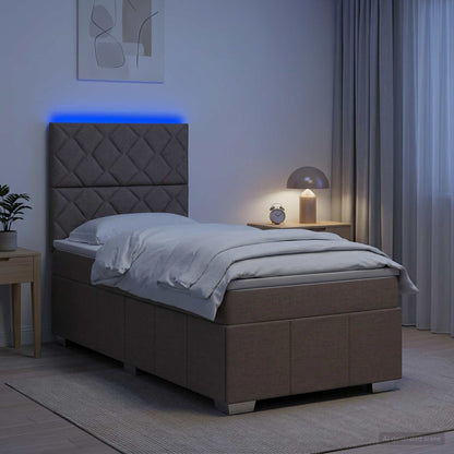 Cama Box Spring Con Colchón Tela Gris Taupe