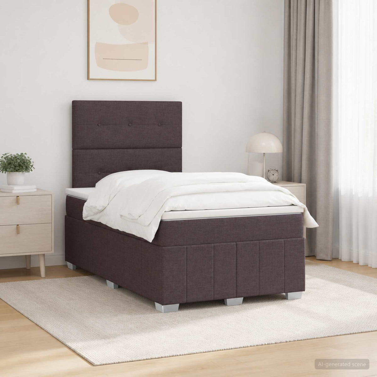 Cama Box Spring Con Colchón Tela Gris Taupe