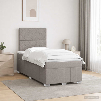 Cama Box Spring Con Colchón Tela Gris Taupe
