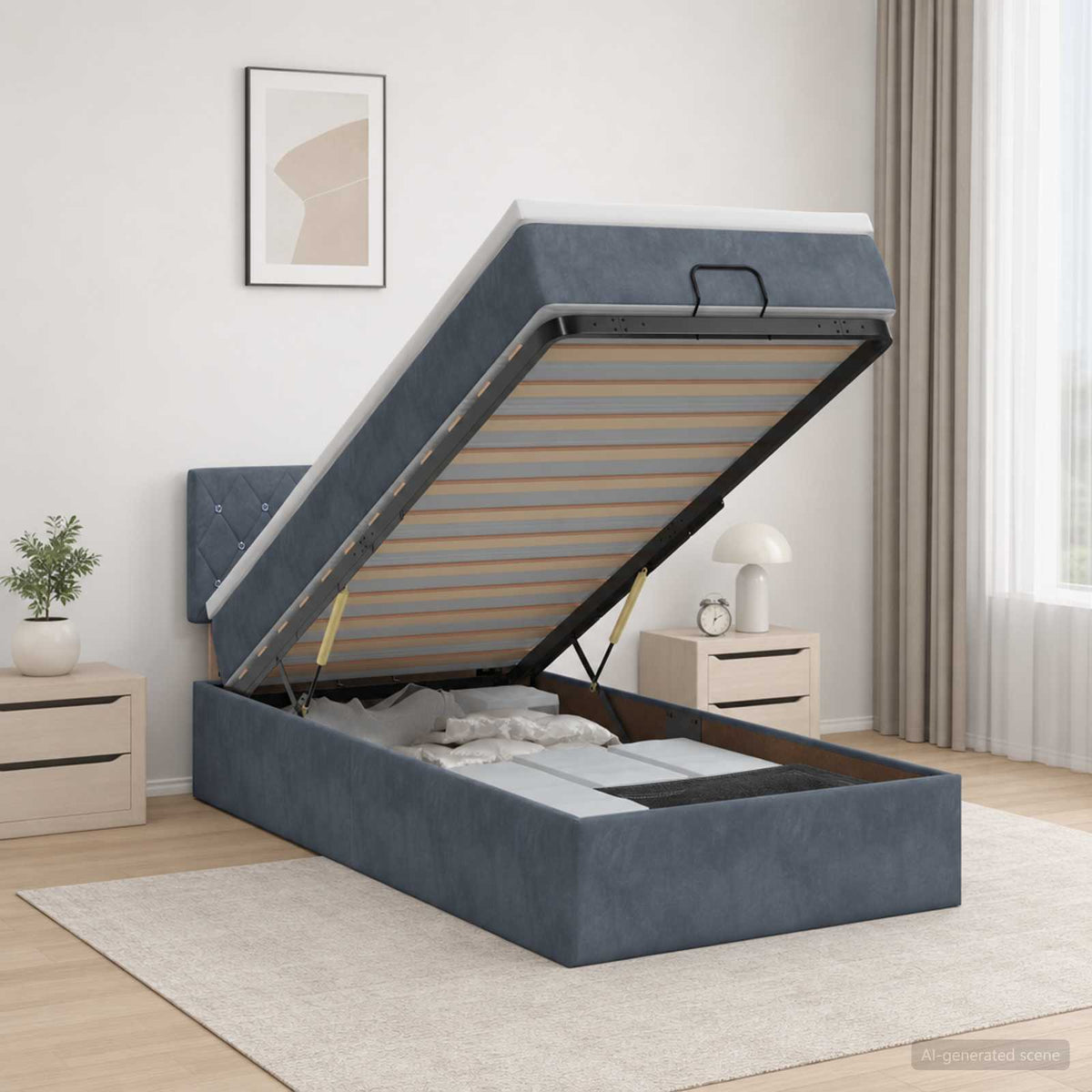 Estructura De Cama Otomana Colchón Terciopelo