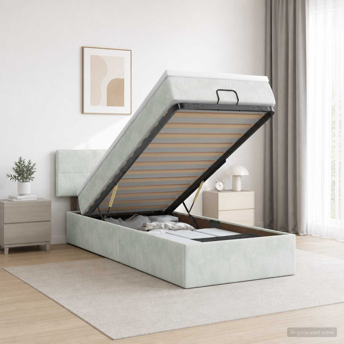 Estructura De Cama Otomana Colchón Terciopelo