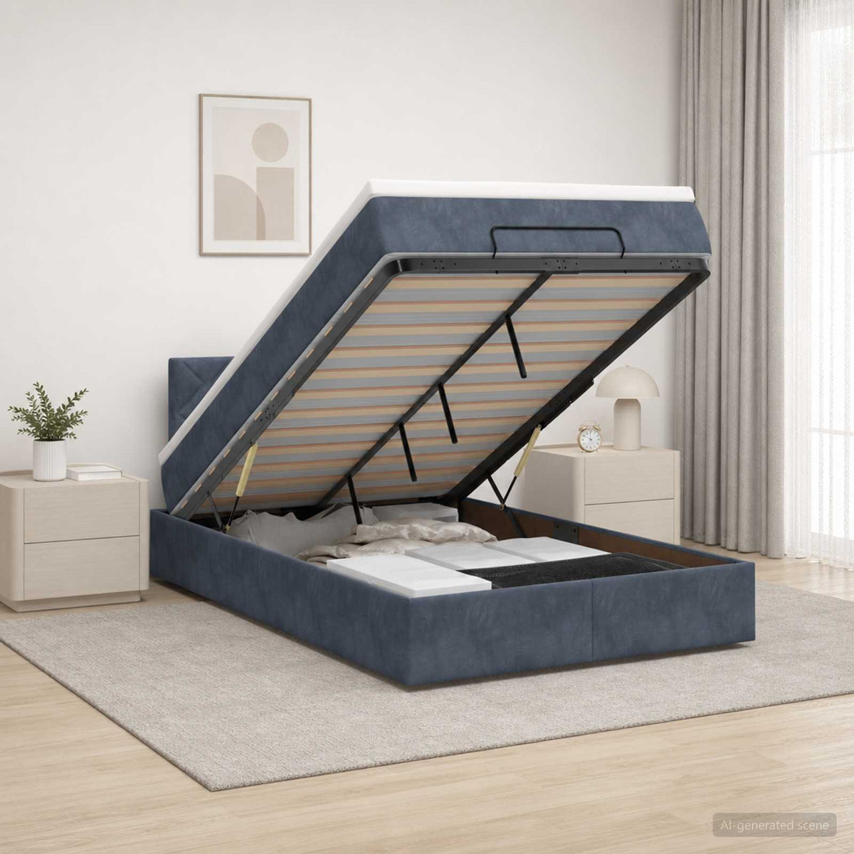 Estructura De Cama Otomana Colchón Terciopelo