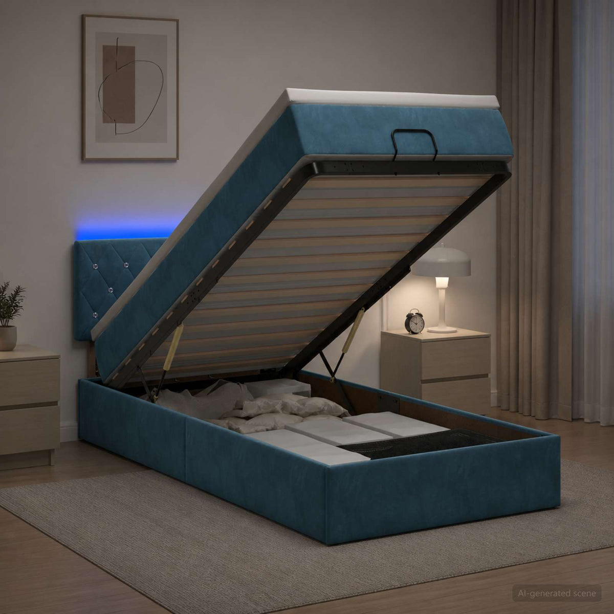 Estructura De Cama Otomana Colchón Terciopelo