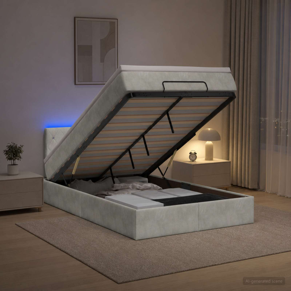 Estructura De Cama Otomana Colchón Terciopelo