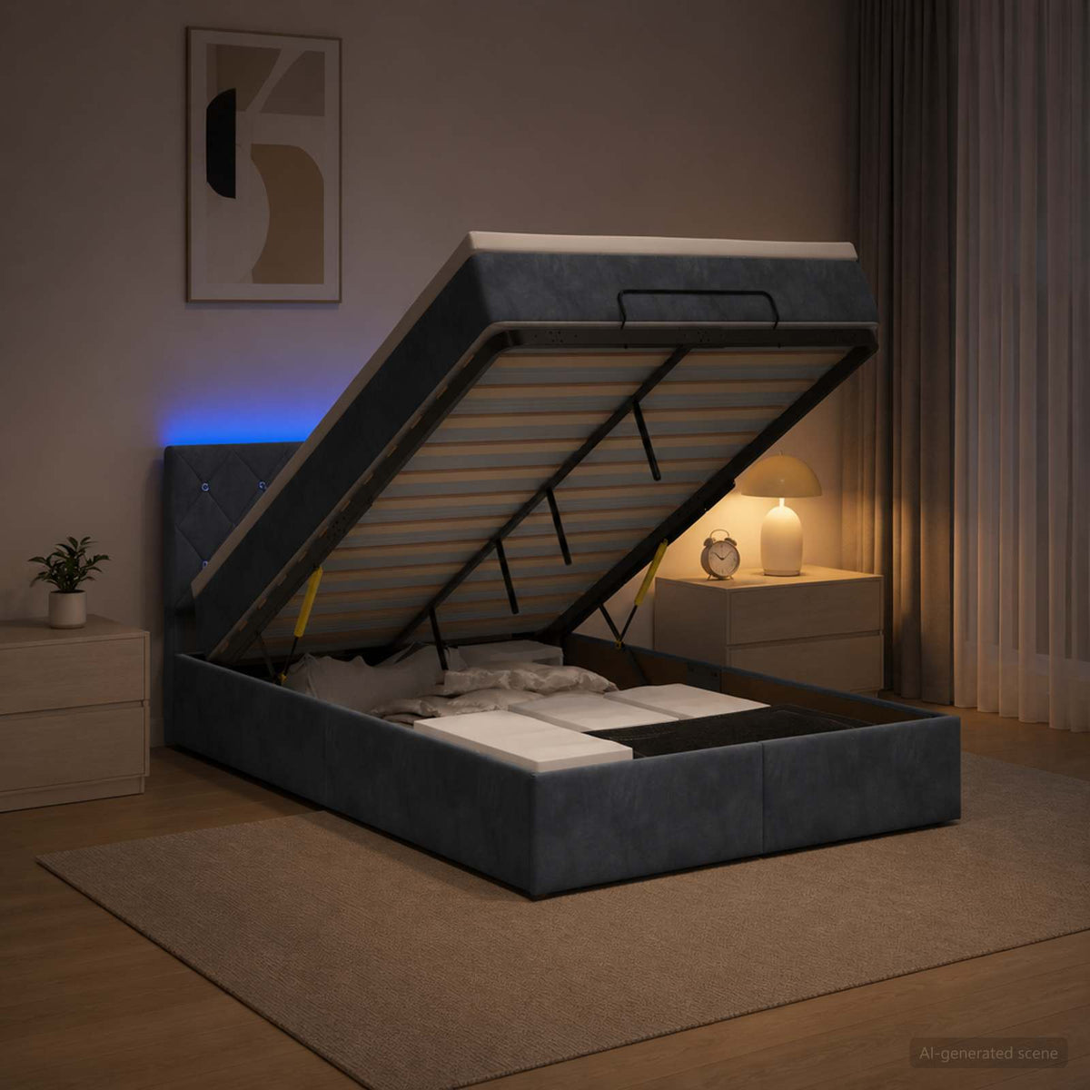Estructura De Cama Otomana Colchón Terciopelo