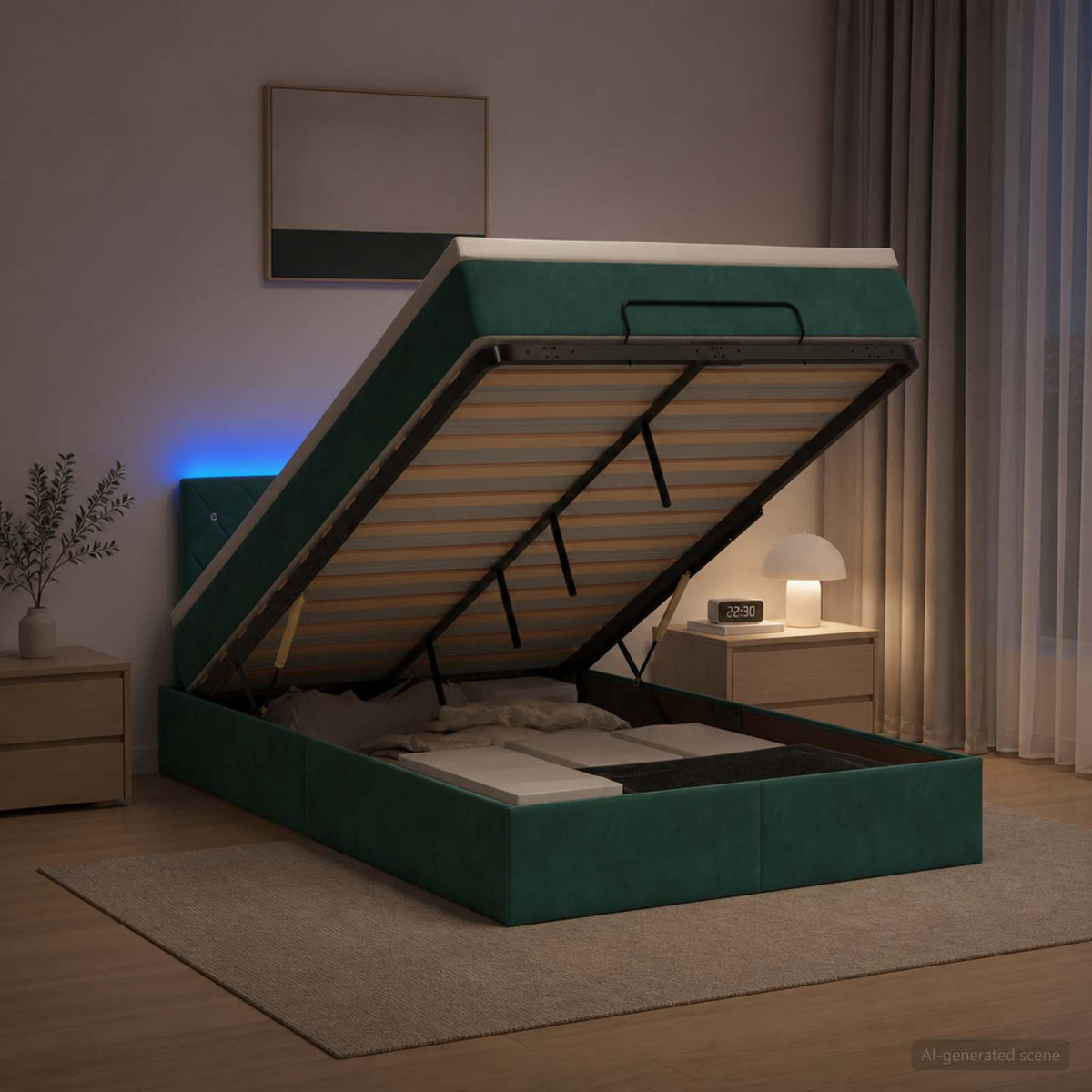 Estructura De Cama Otomana Colchón Terciopelo