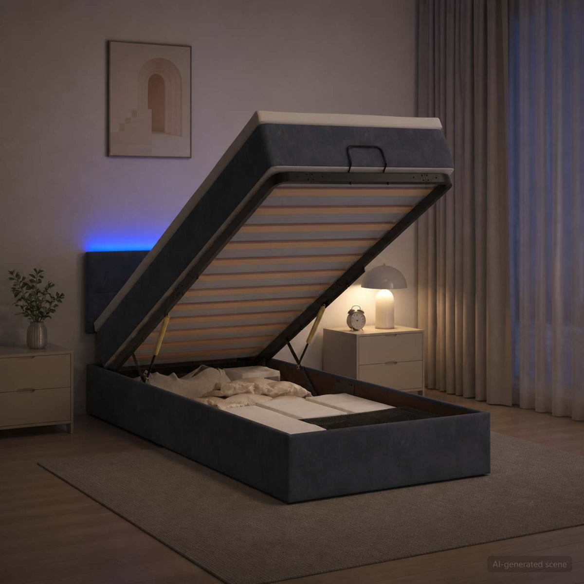 Estructura De Cama Otomana Colchón Terciopelo