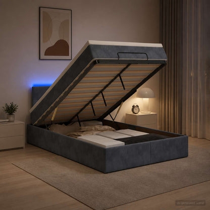 Estructura De Cama Otomana Colchón Terciopelo