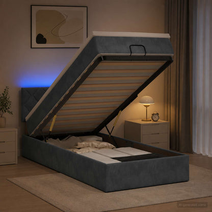Estructura De Cama Otomana Colchón Terciopelo