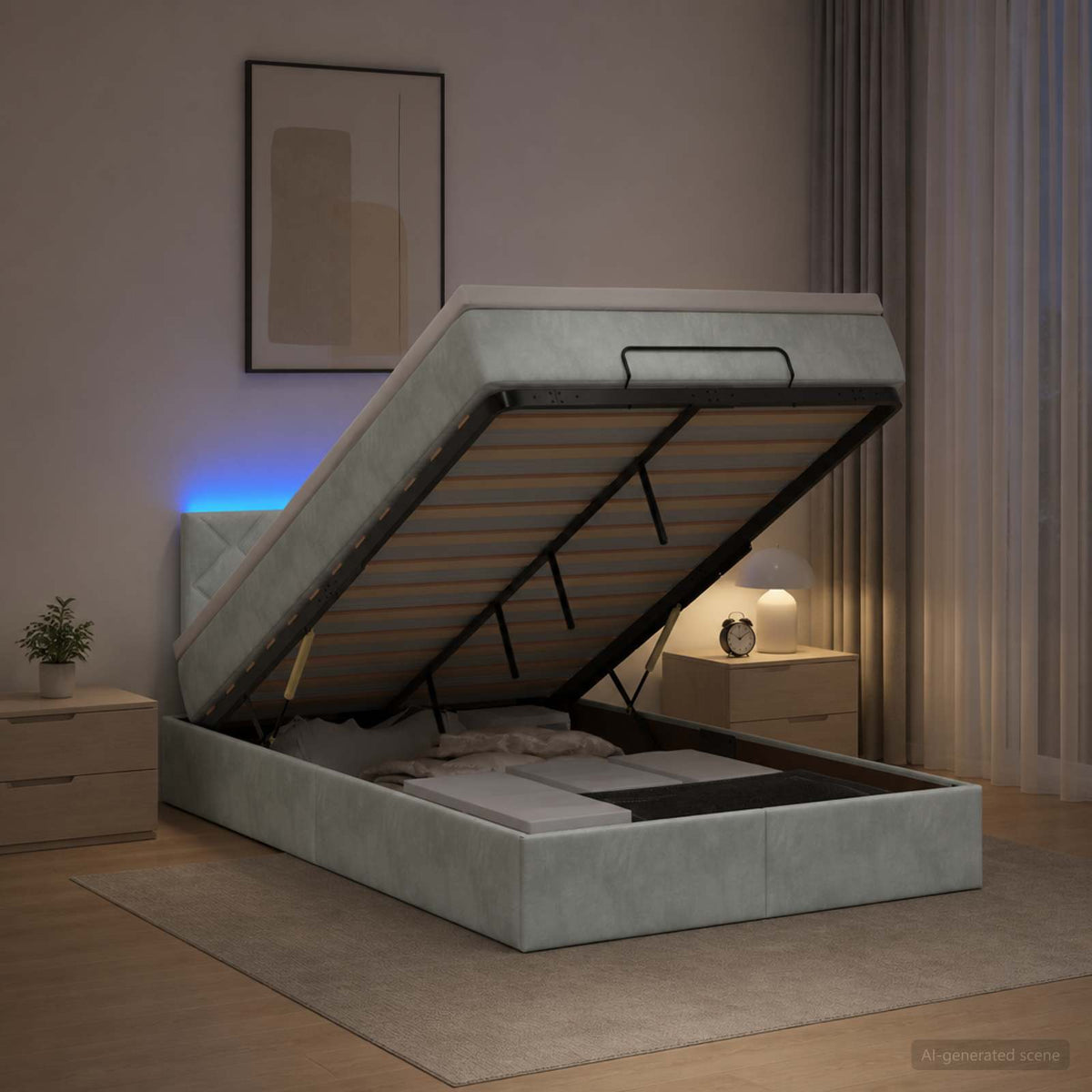 Estructura De Cama Otomana Colchón Terciopelo