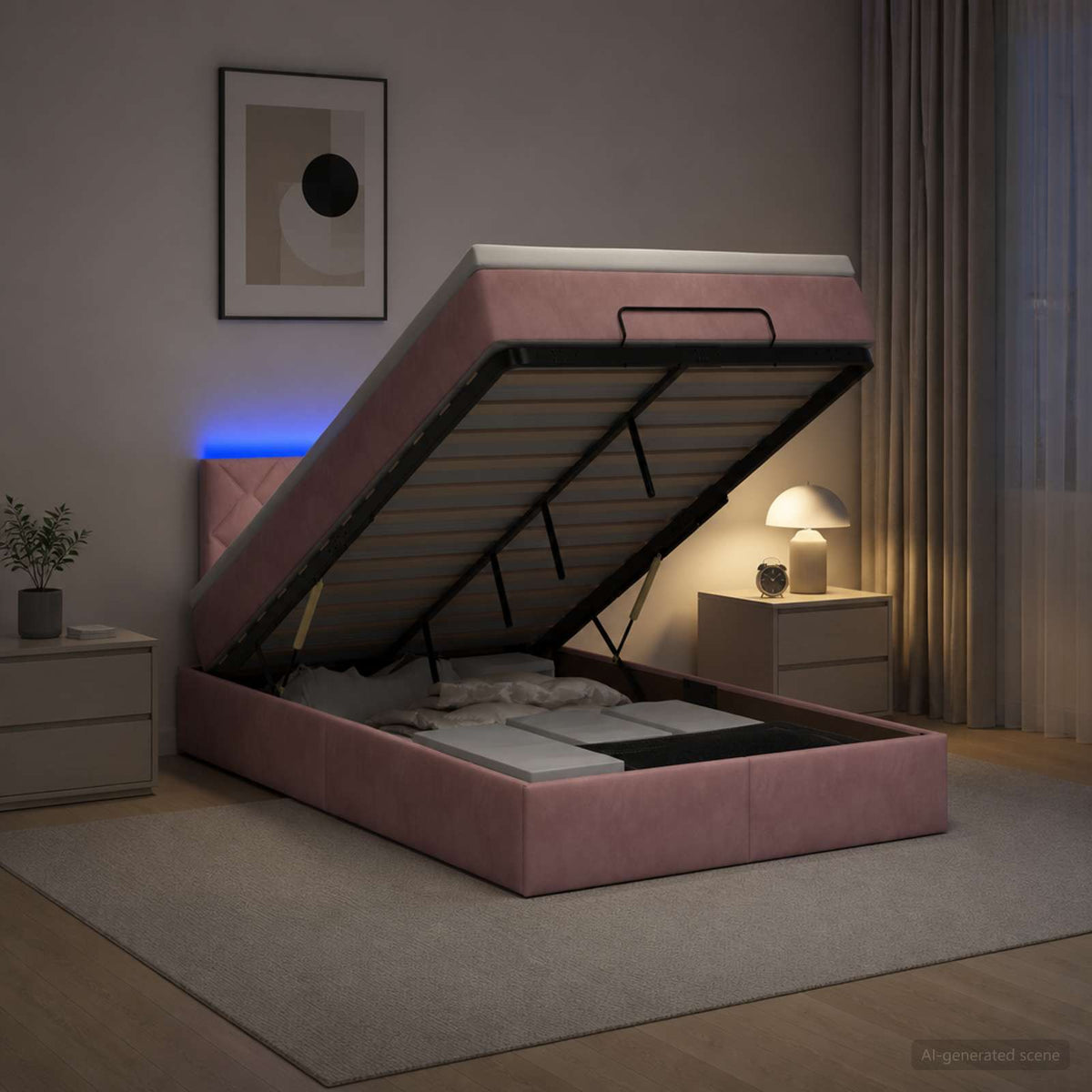 Estructura De Cama Otomana Colchón Terciopelo