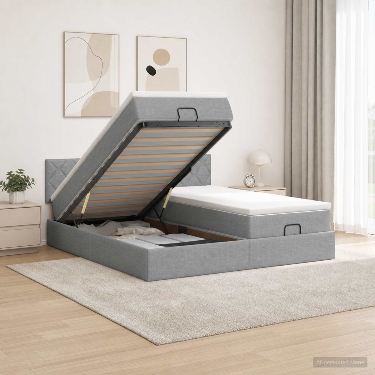Estructura Cama Otomana Colchones Tela 200X200Cm
