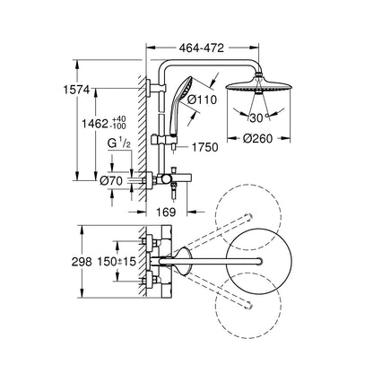 Columna de grifería para baño/ducha termostático Grohe - Cromo