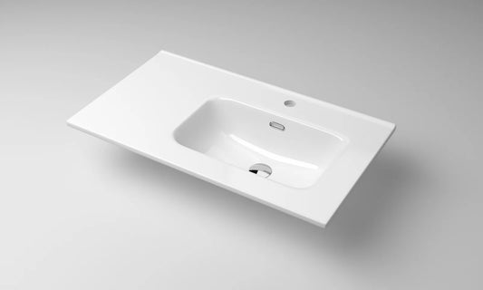 Lavabo rectangular Stillo New Morning asimétrico derecha 800x460mm encimera con rebosadero blanco composición módulo 200mm + módulo 600mm seno derecha