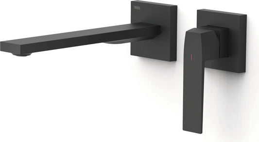 Parte exterior grifería empotrada mezclador lavabo mural Tres Slim Exclusive 20230022NM 2 agujeros 1 vía negro mate caño 240mm