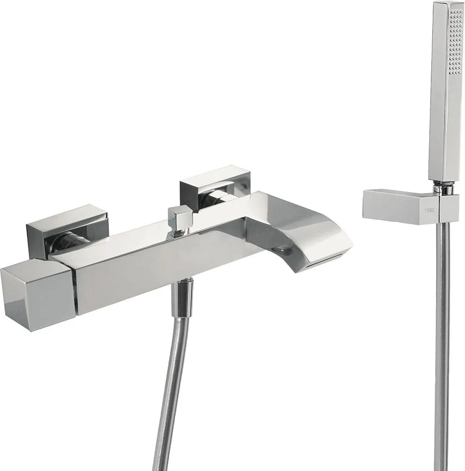 Grifería de baño ducha monomando Tres Cuadro-Tres volante cromo