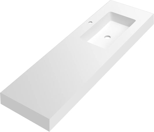 Lavabo rectangular Stillo Nival 1600x460mm encimera/mural blanco mate con faldón seno derecha