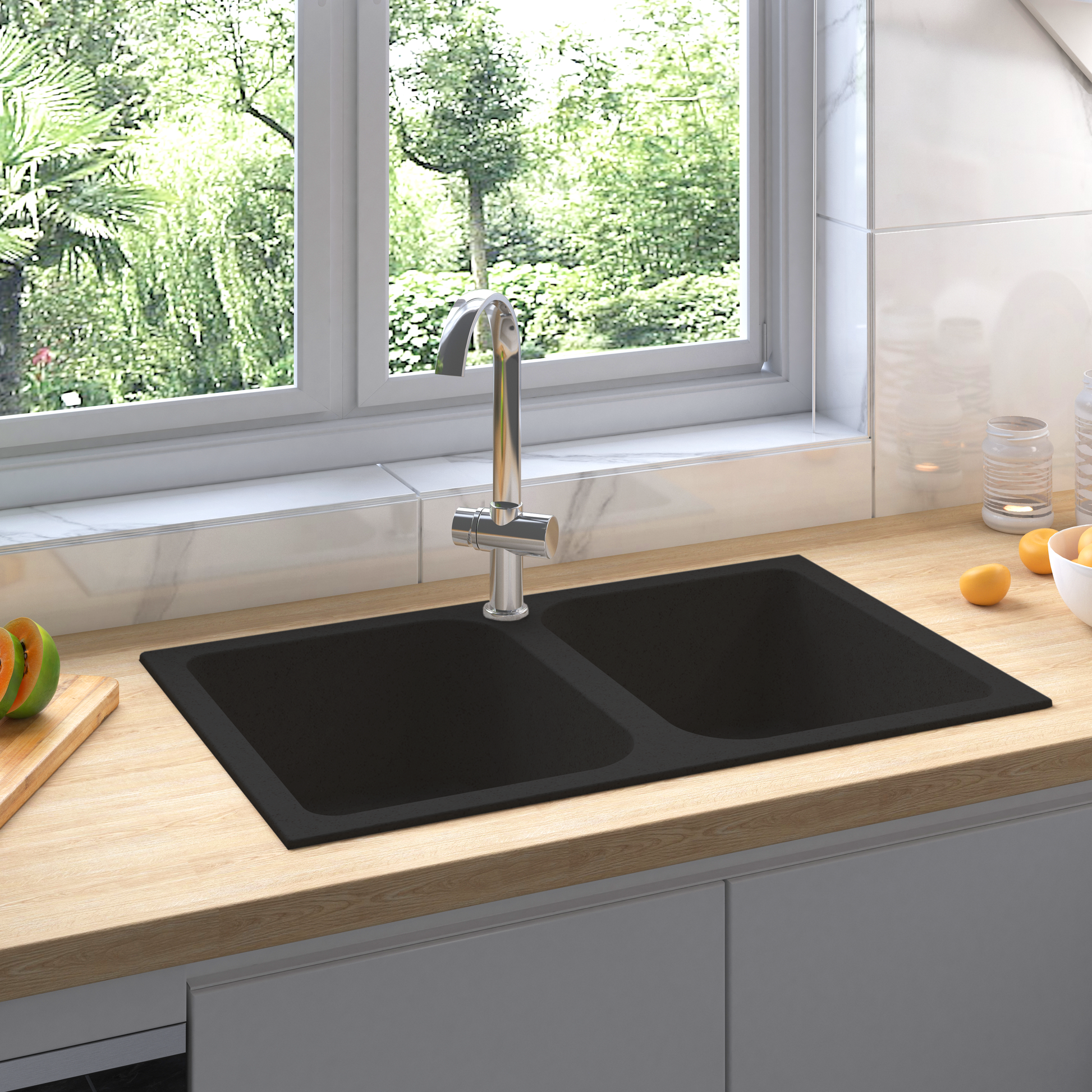 Fregadero De Cocina 76 X 48 X 30 Cm Cuarzo Y Resina