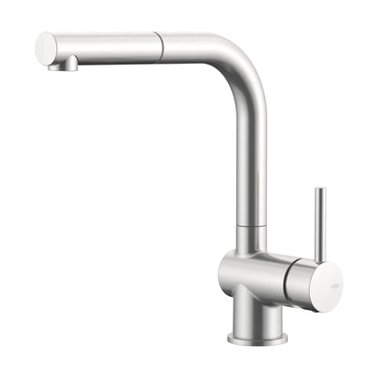Grifo monomando de fregadero Stillo Zeus acabado acero inoxidable cepillado con caño extra alto y ducha extraíble diseño moderno profesional