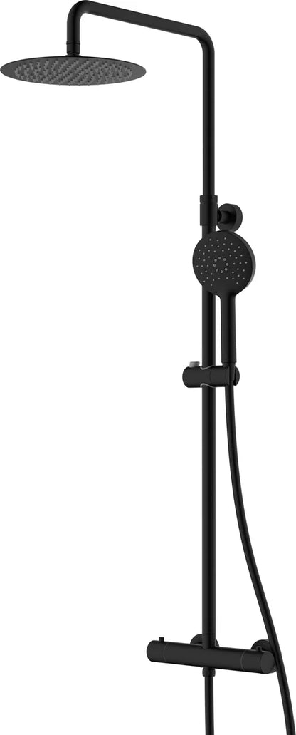Columna de grifería para ducha termostático Stillo Hades negro mate rociador mural 2 vías Ø250mm maneral de 3 funciones