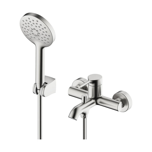 Grifería monomando para baño y ducha Stillo Hades acabado acero inoxidable cepillado diseño moderno minimalista
